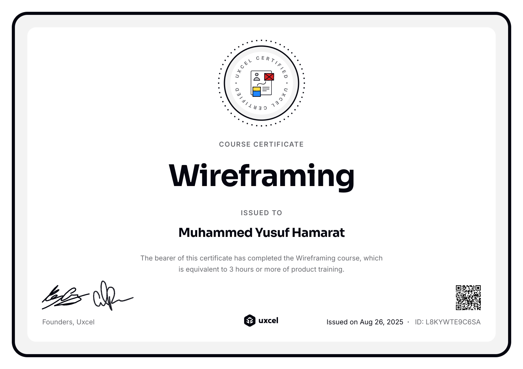 Muhammed Yusuf Hamarat's certificate